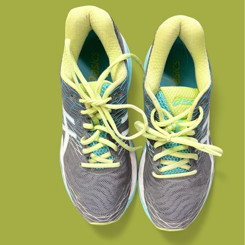 ASICS Steal,Teal & Lime Green Gel Nimbus Athletic Shoes - Picture 2 of 5